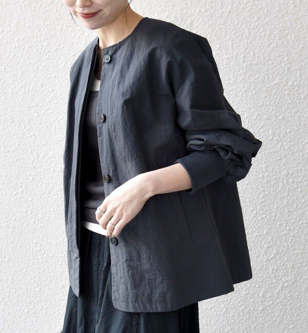 SHIPS any「《予約》SHIPS any:〈洗濯機可能〉ナイロン タスラン ノーカラー Aライン ブルゾン」|ブルゾン・スタジャン|