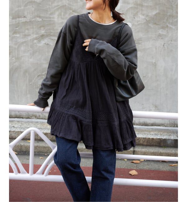 OUTDOOR PRODUCTS Usual Things「コットンレーストリムキャミソール」|キャミソール|ブラック