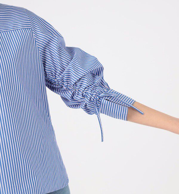 MACPHEE「ストライプシャーリング Vネックブラウス」|シャツ・ブラウス|