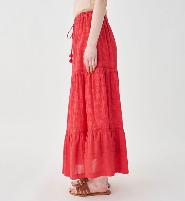 SOULEIADO「コットンカットジャカードコンビ ティアードマキシスカート」|フレア|