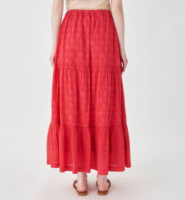 SOULEIADO「コットンカットジャカードコンビ ティアードマキシスカート」|フレア|