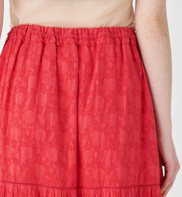 SOULEIADO「コットンカットジャカードコンビ ティアードマキシスカート」|フレア|