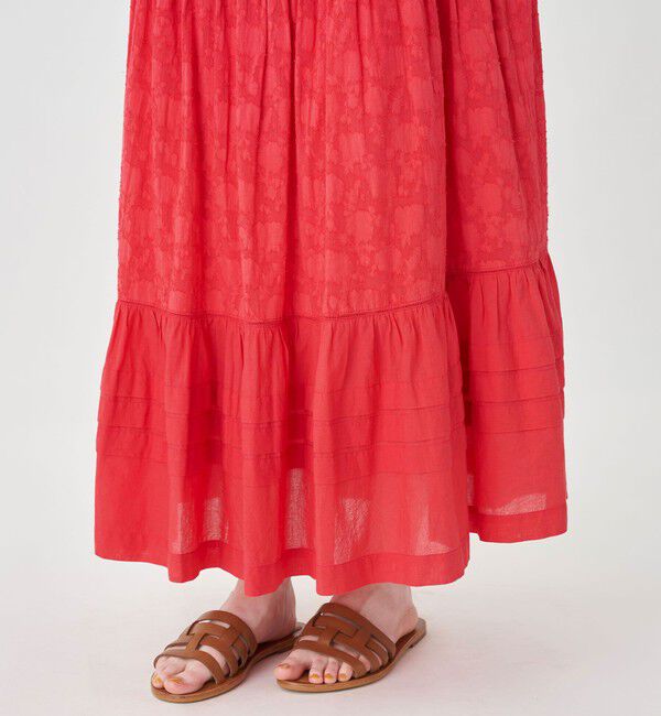 SOULEIADO「コットンカットジャカードコンビ ティアードマキシスカート」|フレア|