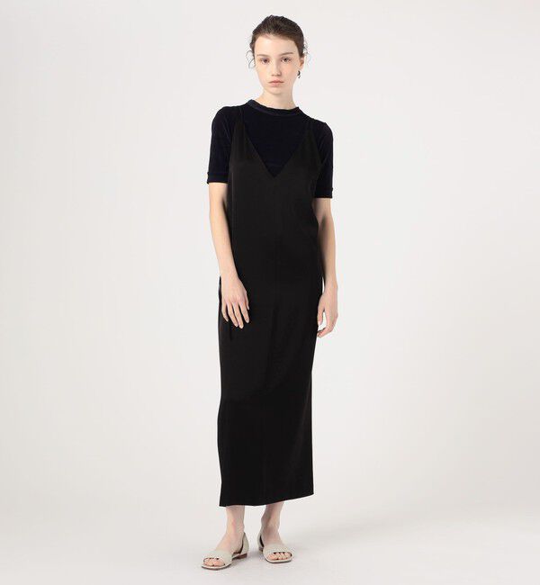 MACPHEE「トリアセテートポリエステルサテン ダブルストラップキャミソールワンピース」|ワンピース|