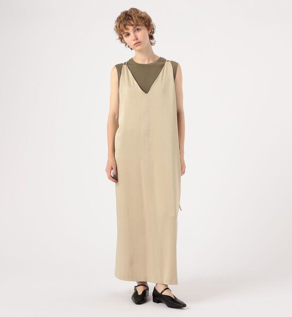 MACPHEE「トリアセテートポリエステルサテン ダブルストラップキャミソールワンピース」|ワンピース|