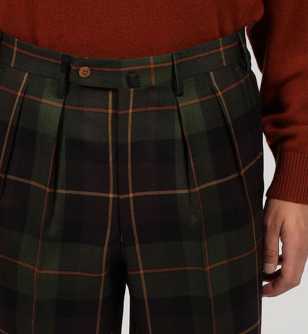 TOMORROWLAND MENS「ウールギャバジン タータンチェック イン2プリーツストレートスラックス」|スラックス|