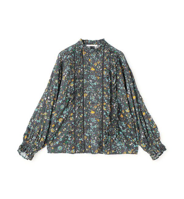 SOULEIADO「コットンプリント フロントフリルブラウス」|シャツ・ブラウス|18 ブラック系