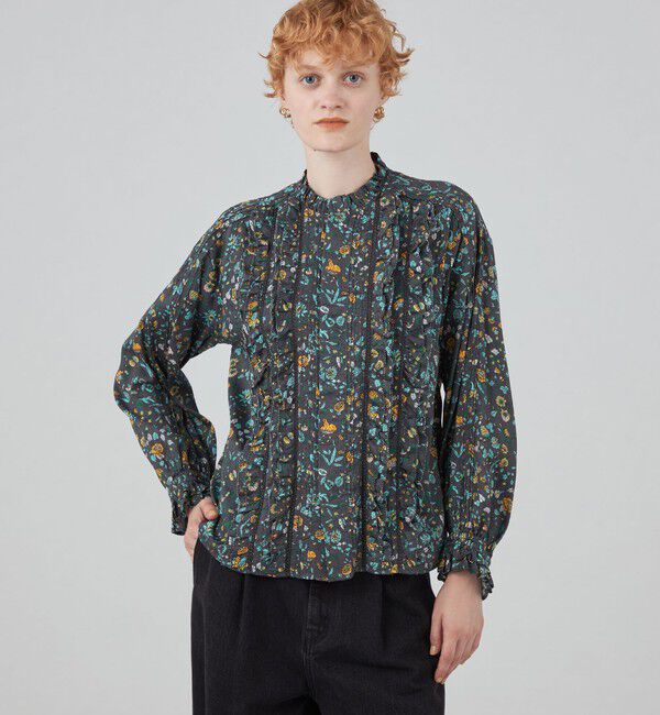 SOULEIADO「コットンプリント フロントフリルブラウス」|シャツ・ブラウス|