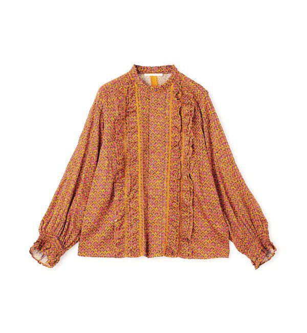 SOULEIADO「コットンプリント フロントフリルブラウス」|シャツ・ブラウス|34 ピンク系