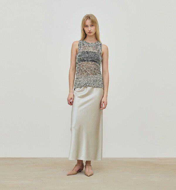 DES PRES「シルクストレッチサテン エラスティックストレートスカート」|タイト|