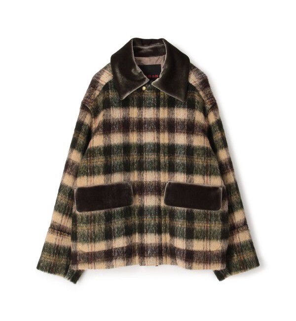 CABaN「シャギーチェック ジップアップブルゾン」|ダッフルコート|58 ダークグリーン系