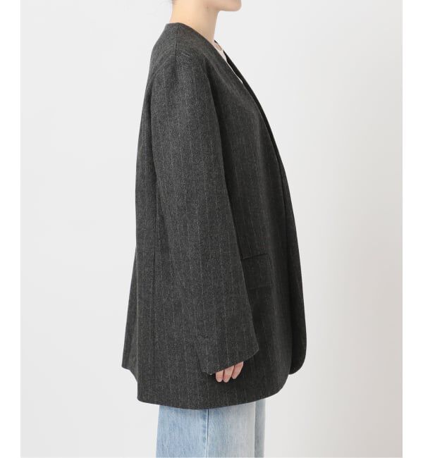 Plage「R&rsquo;IAM メルトンストライプ ジャケット」|ノーカラージャケット|