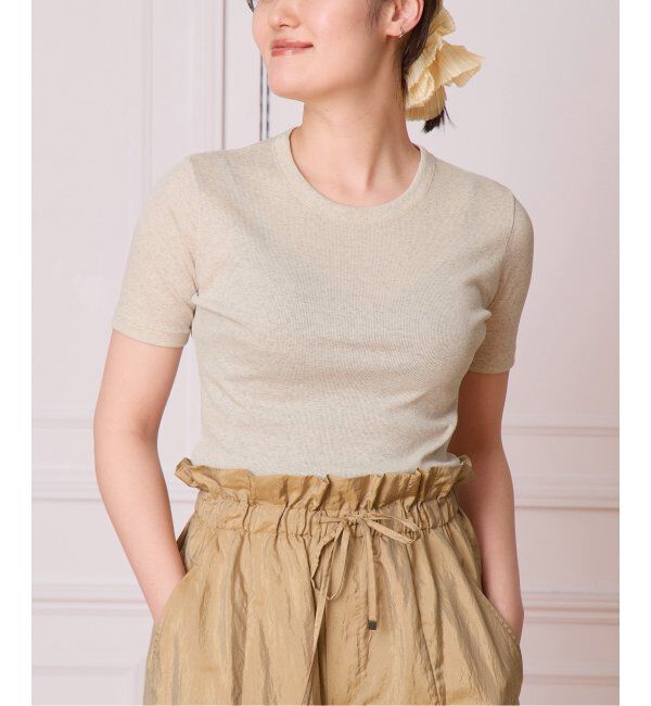IENA LA BOUCLE「IENA LA BOUCLE ライトリブハーフスリーブプルオーバー」|Tシャツ・カットソー|ナチュラル