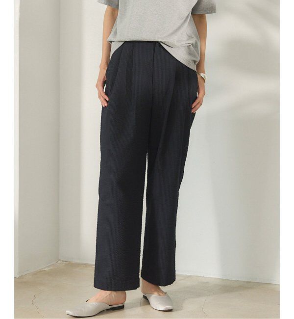 IENA「BLACK シアサッカーパンツ」|スラックス|ブラック