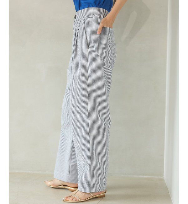 IENA「BLACK シアサッカーパンツ」|スラックス|