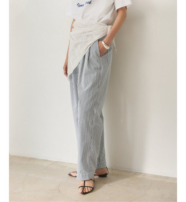 IENA「BLACK シアサッカーパンツ」|スラックス|