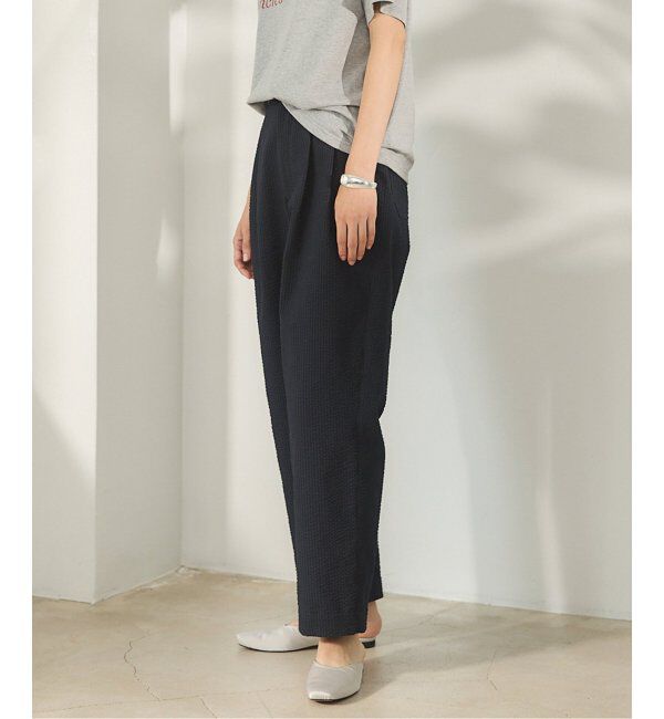 IENA「BLACK シアサッカーパンツ」|スラックス|