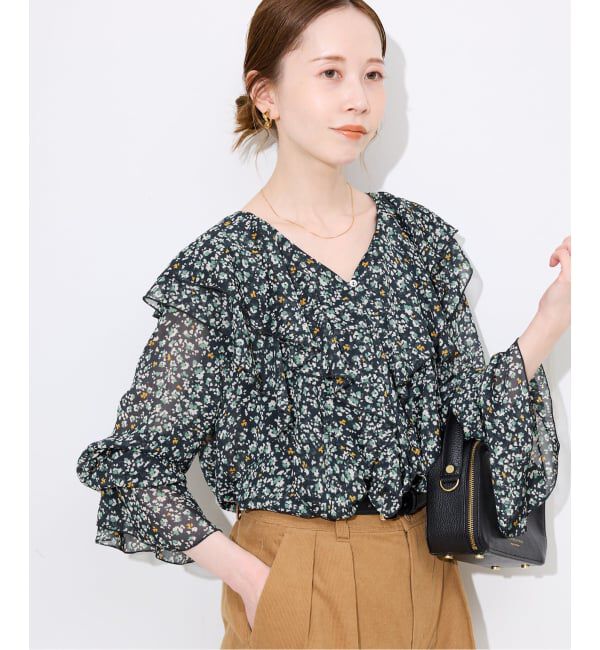 SLOBE IENA「フリルフリルブラウス」|シャツ・ブラウス|ネイビー