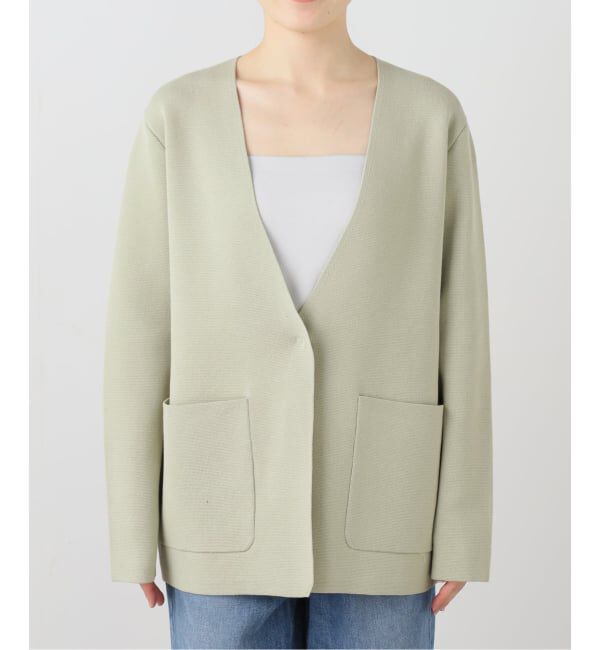 SLOBE IENA「ミラノリブVネックニットジャケット」|ノーカラージャケット|グリーン