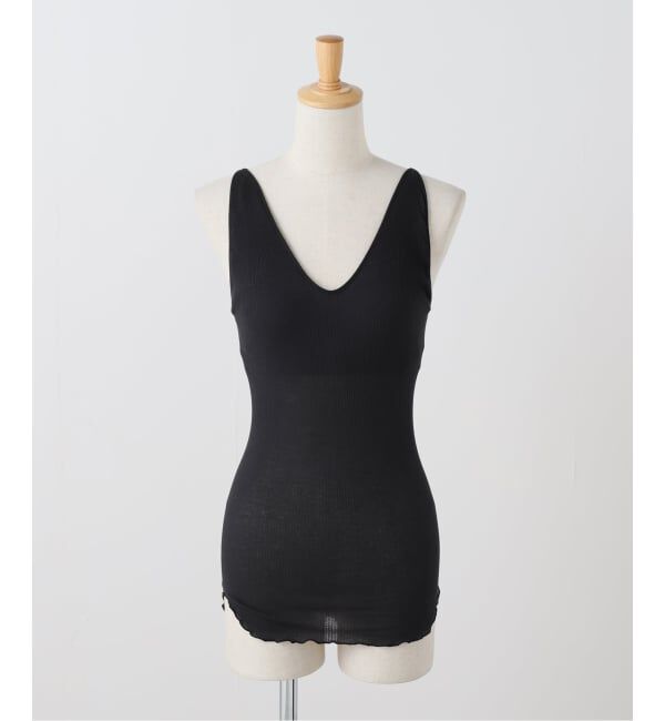 IENA LA BOUCLE「HAKUJI/ハクジ TWIST COTTON Vネック タンクトップ H232697」|タンクトップ|ブラック