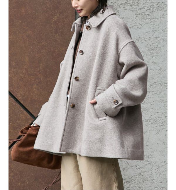 JOURNAL STANDARD「MANTECO ヘリンボン フレアバルカラーコート」|ステンカラーコート|