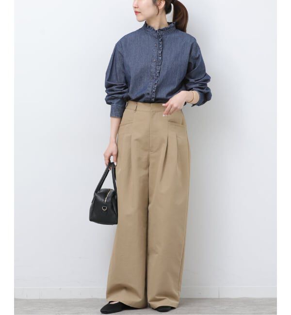 JOURNAL STANDARD relume「《追加3 / 新色》スタンドネックデニムフリルブラウス」|シャツ・ブラウス|