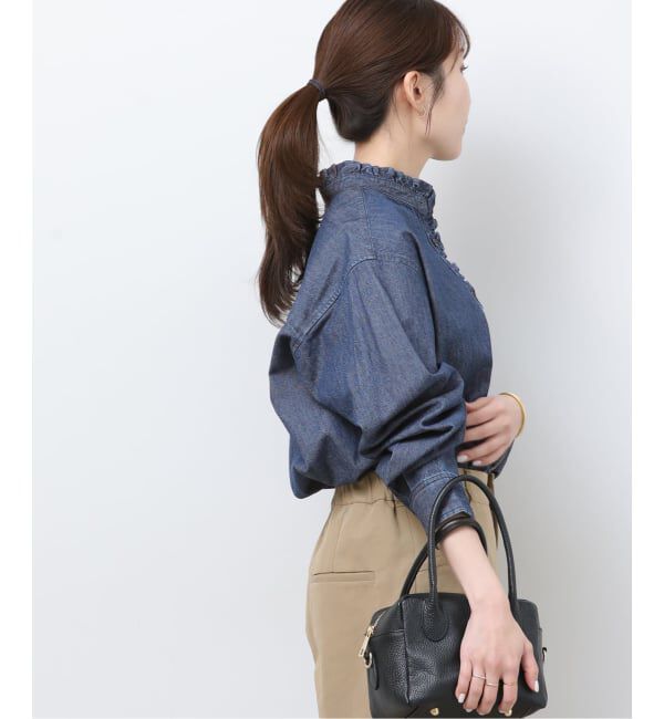 JOURNAL STANDARD relume「《追加3 / 新色》スタンドネックデニムフリルブラウス」|シャツ・ブラウス|