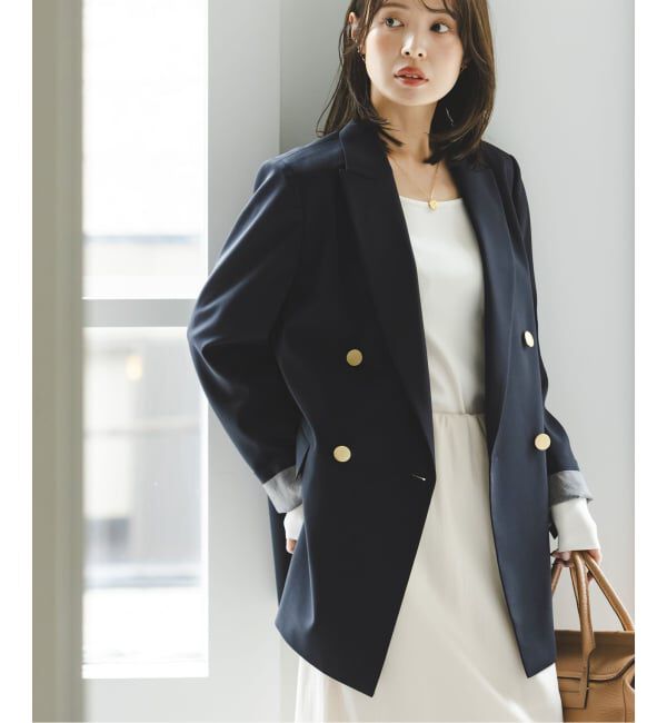 NOBLE「エステルツイルピークドラペルジャケット」|テーラードジャケット|ネイビー