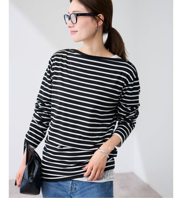 FRAMeWORK「ショルダースナップボーダーTee」|Tシャツ・カットソー|