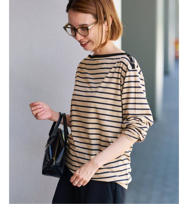 FRAMeWORK「ショルダースナップボーダーTee」|Tシャツ・カットソー|ベージュ