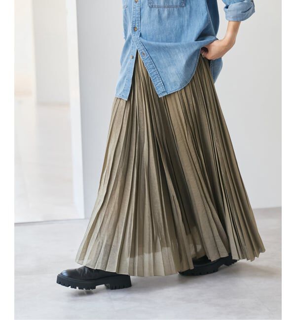 Spick and Span「シアーランダムプリーツスカート」|スカート|カーキ