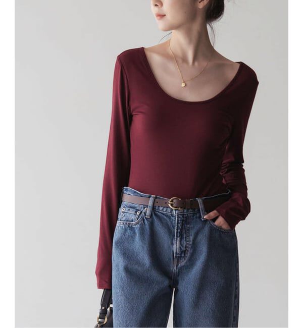 NOBLE「determ/デターム Scoop-Neck Bodysuit」|インナー|ボルドー