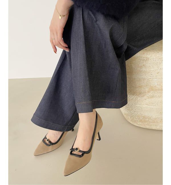  「6.5cmポインテッドフロントベルトパンプス」|パンプス|ベージュ