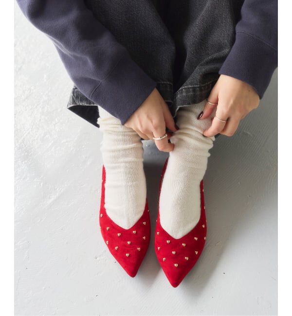  「ポインテッドハートスタッズフラット」|その他|レッド