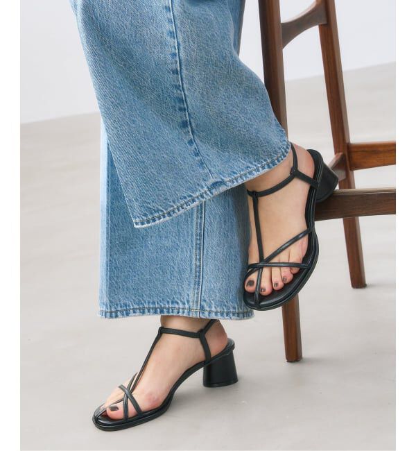  「《予約》5cmオブリークナローストラップサンダル」|サンダル|ブラック A