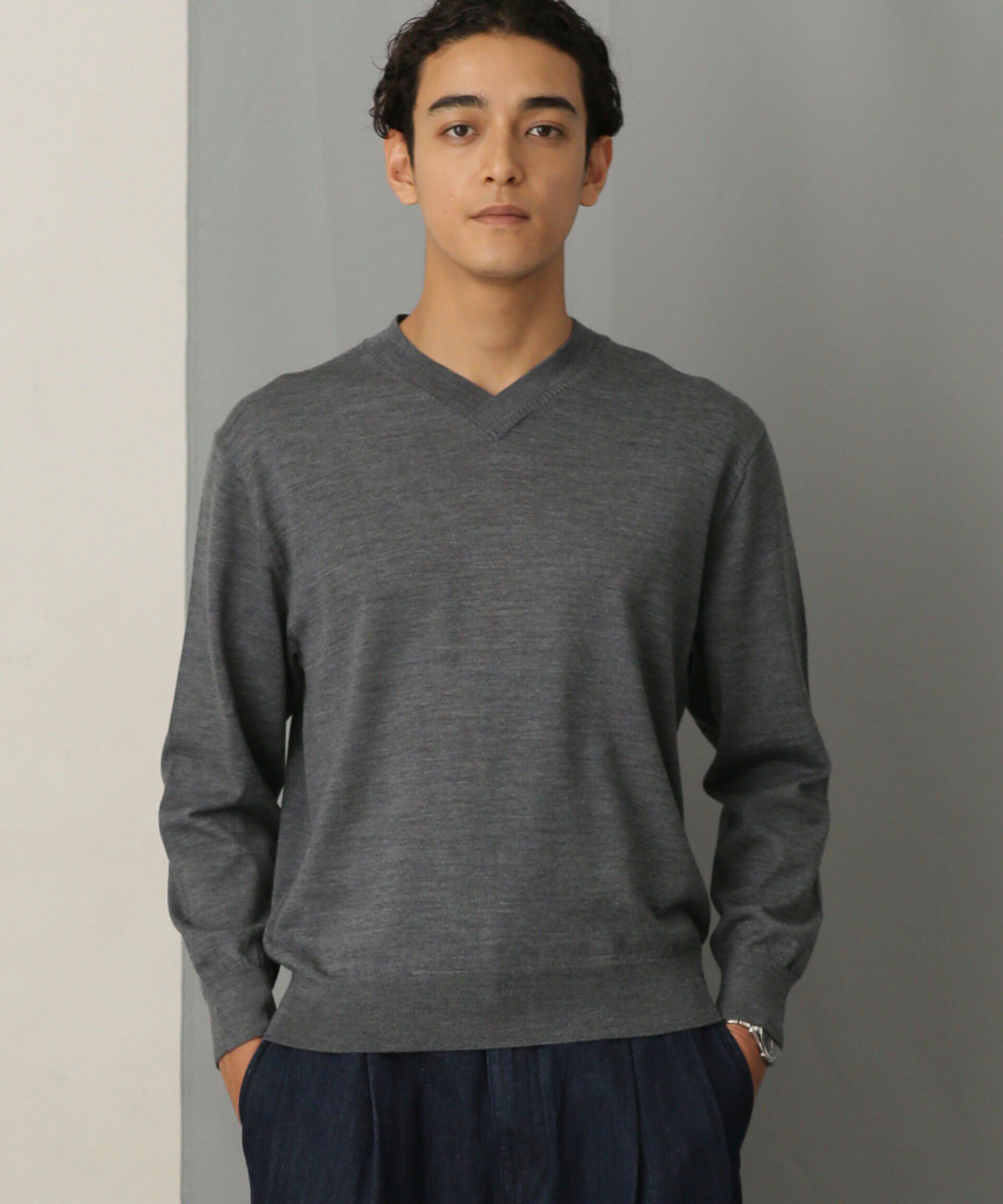 nano･universe「「毛玉レスニット」 ファインゲージＶネック」|ニット・セーター|トップグレー4