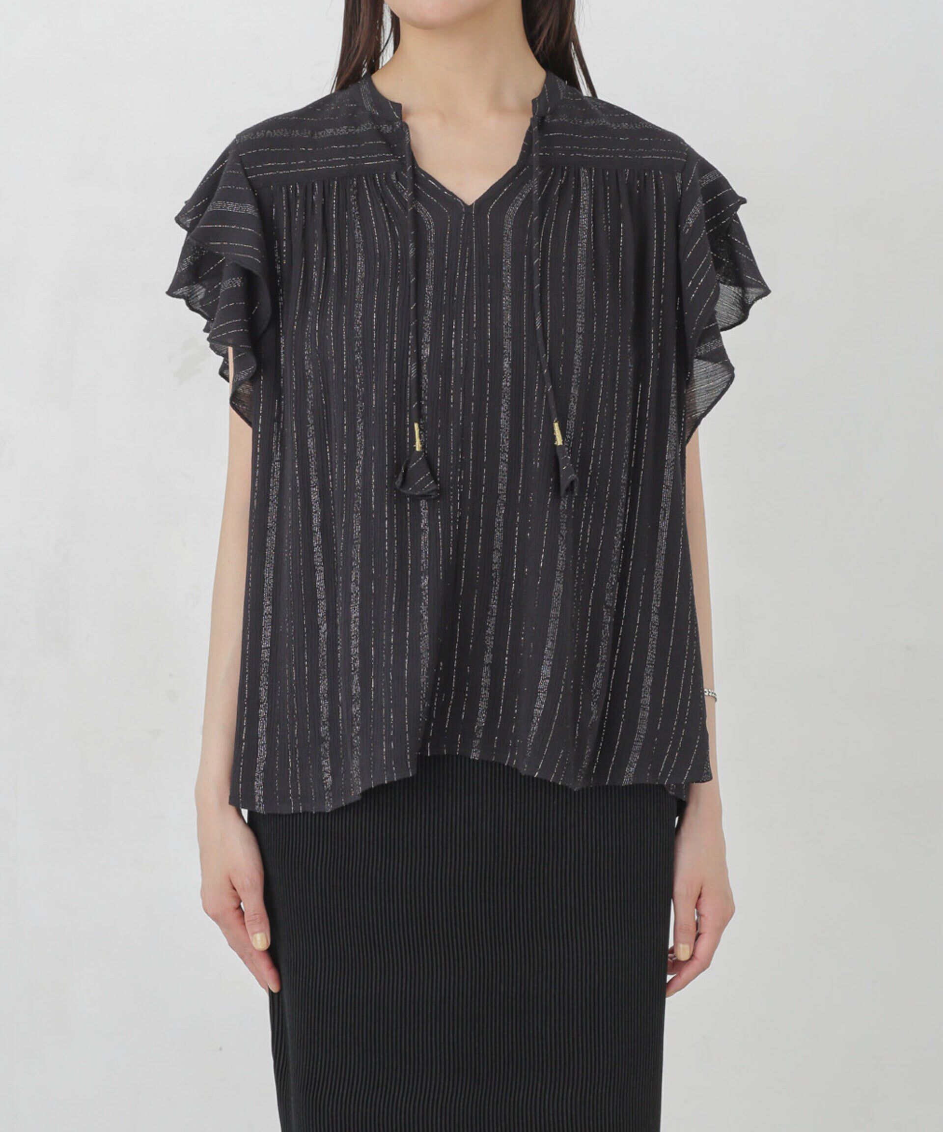 nano･universe「インドラメストライプフレアブラウス」|シャツ・ブラウス|