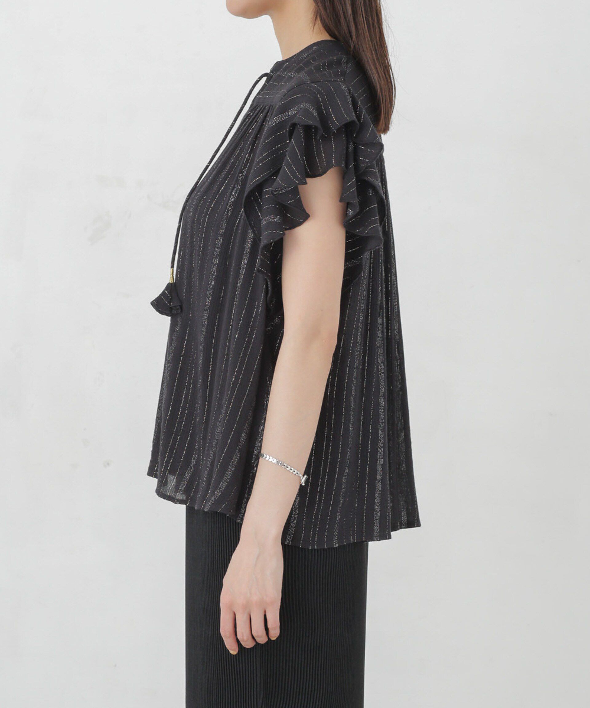 nano･universe「インドラメストライプフレアブラウス」|シャツ・ブラウス|