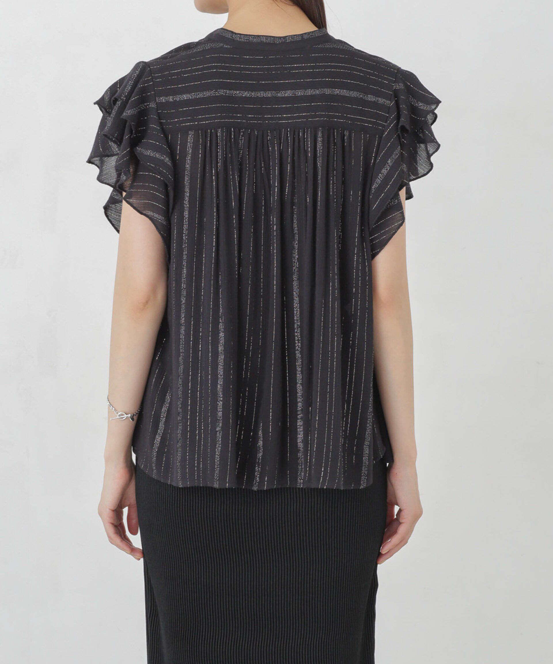 nano･universe「インドラメストライプフレアブラウス」|シャツ・ブラウス|