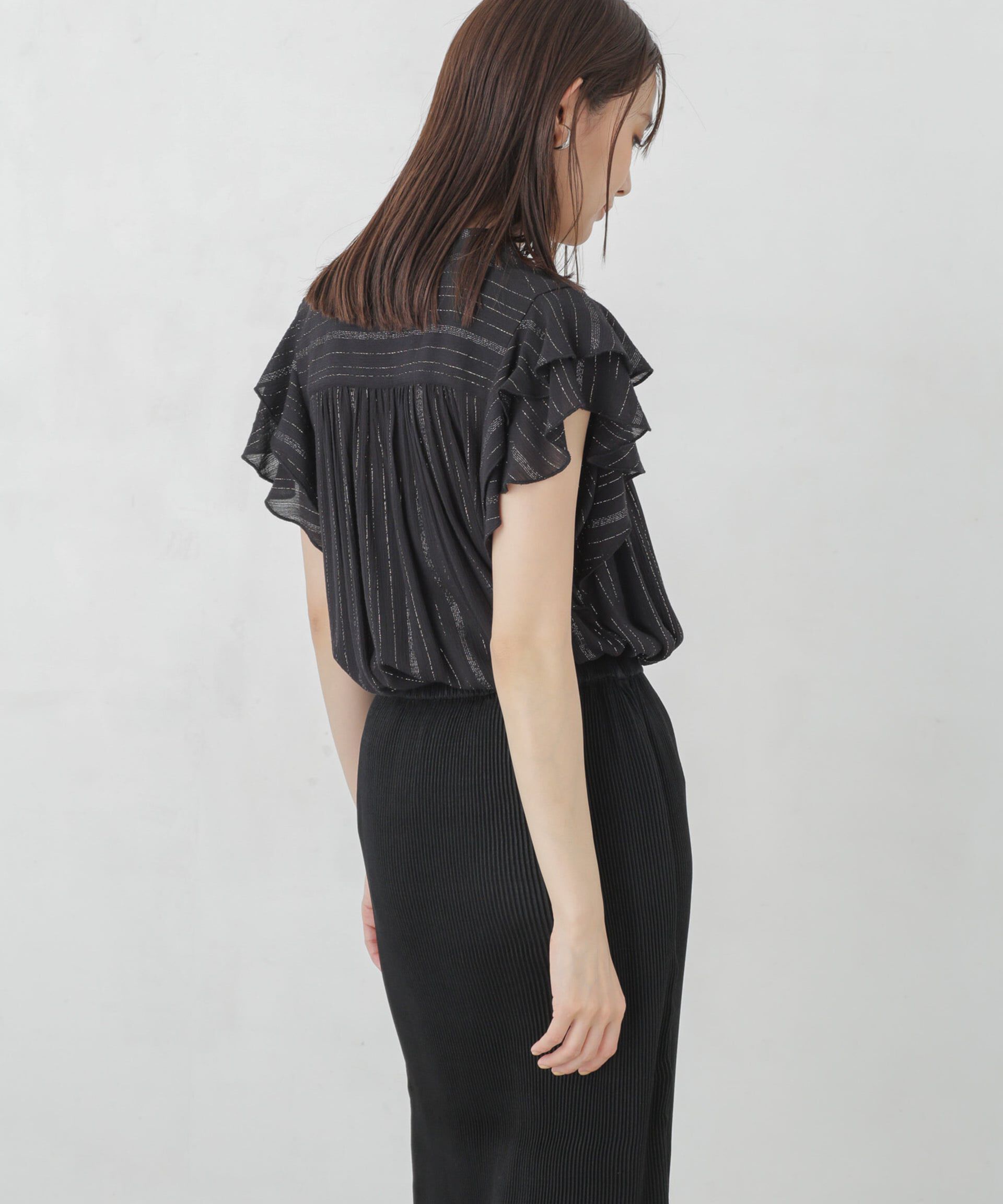 nano･universe「インドラメストライプフレアブラウス」|シャツ・ブラウス|