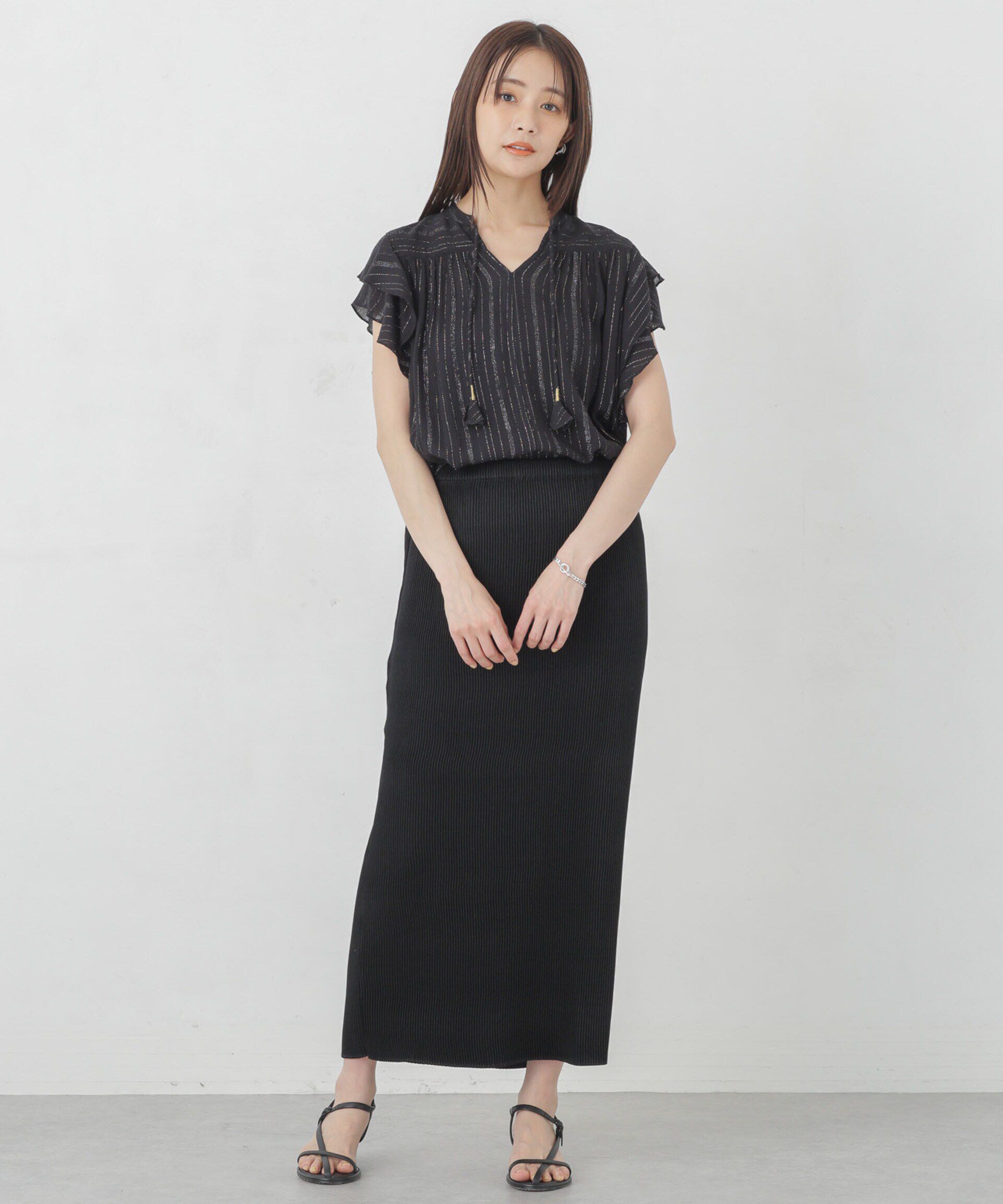 nano･universe「インドラメストライプフレアブラウス」|シャツ・ブラウス|