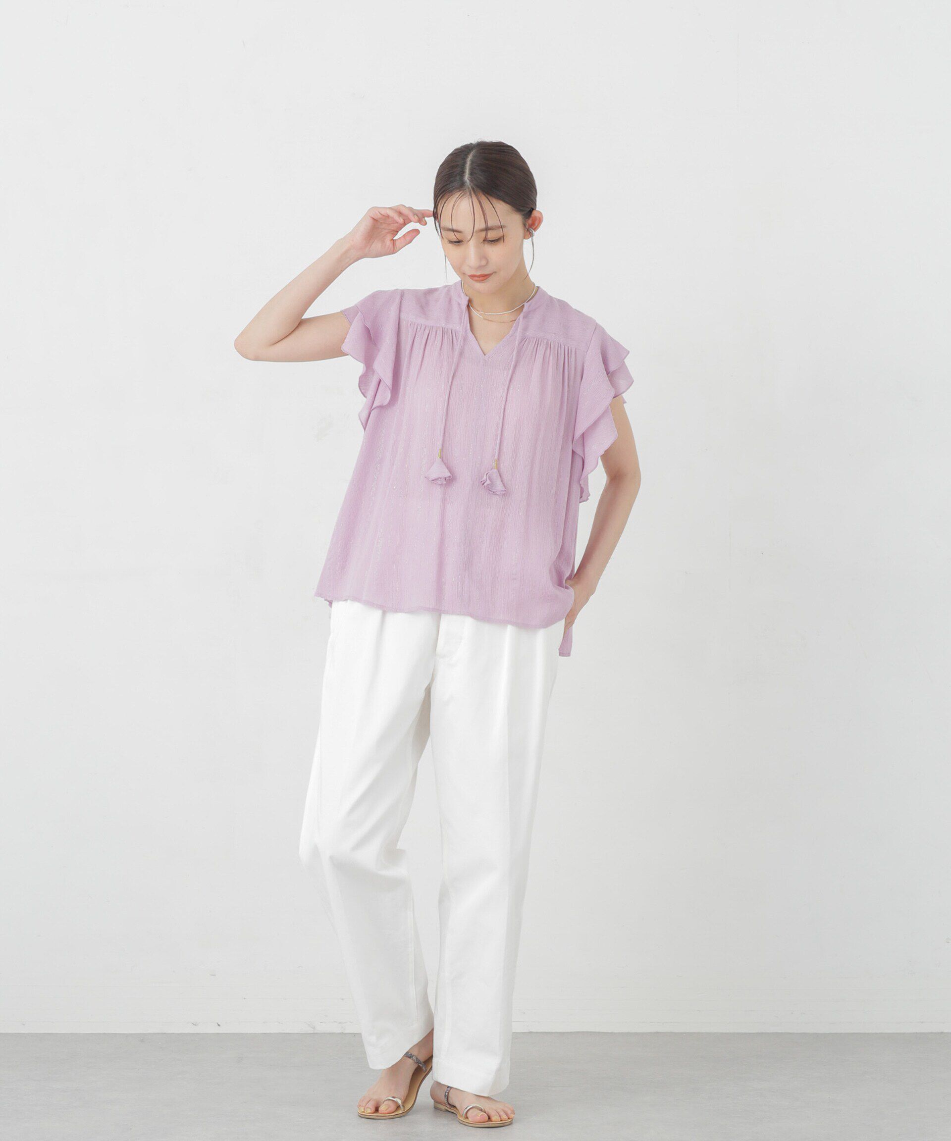 nano･universe「インドラメストライプフレアブラウス」|シャツ・ブラウス|