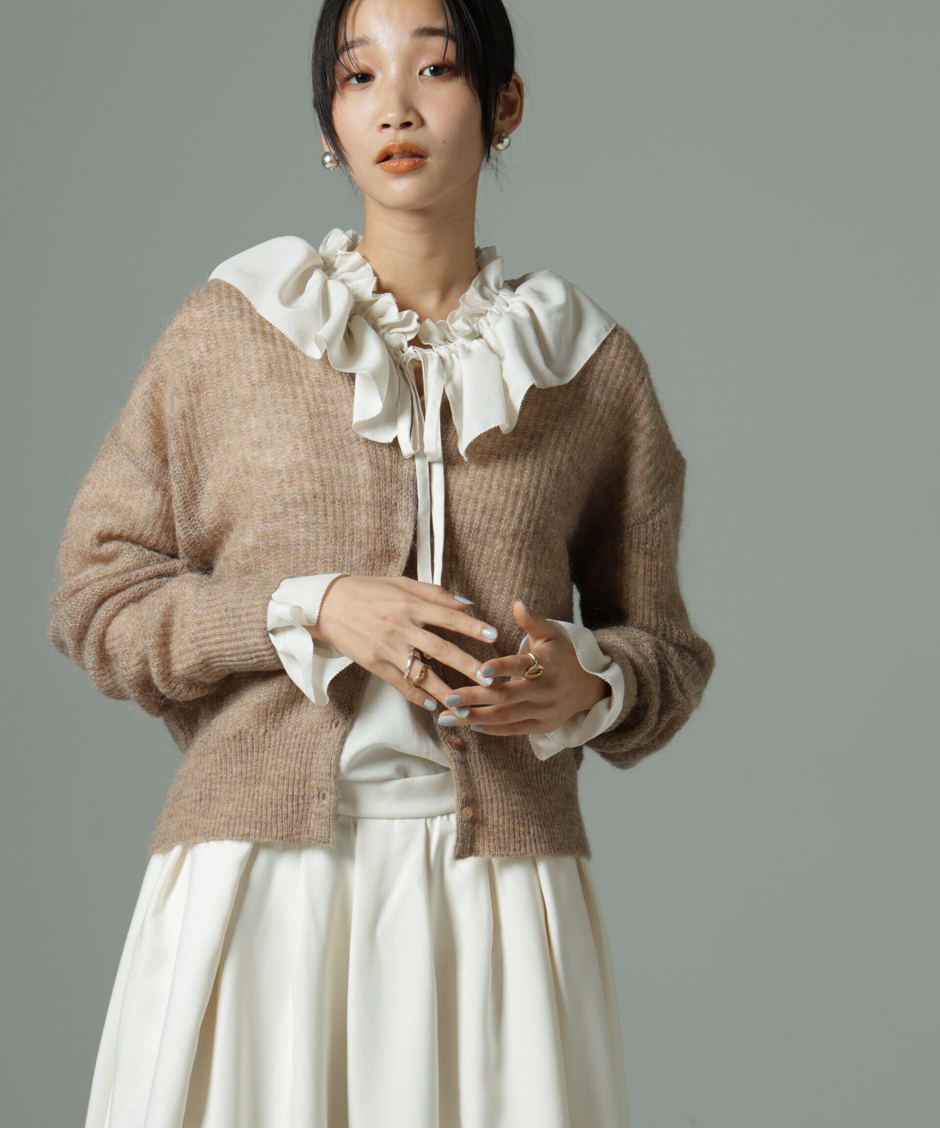 nano･universe「モヘヤ混クルーネックニットカーディガン(セットアップ可)」|ニット・セーター|