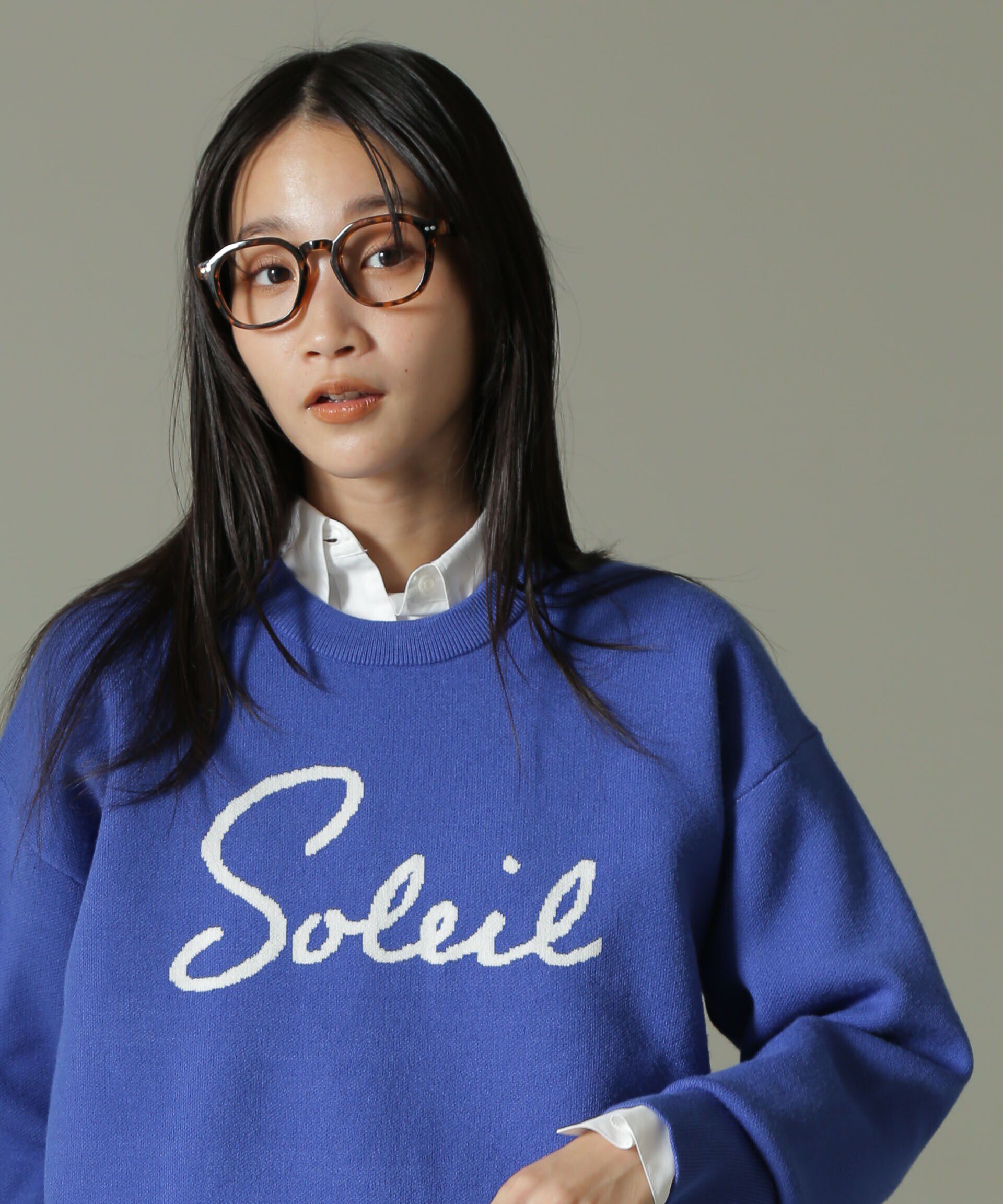 nano･universe「ダブルジャガードロゴニット」|ニット・セーター|ブルー