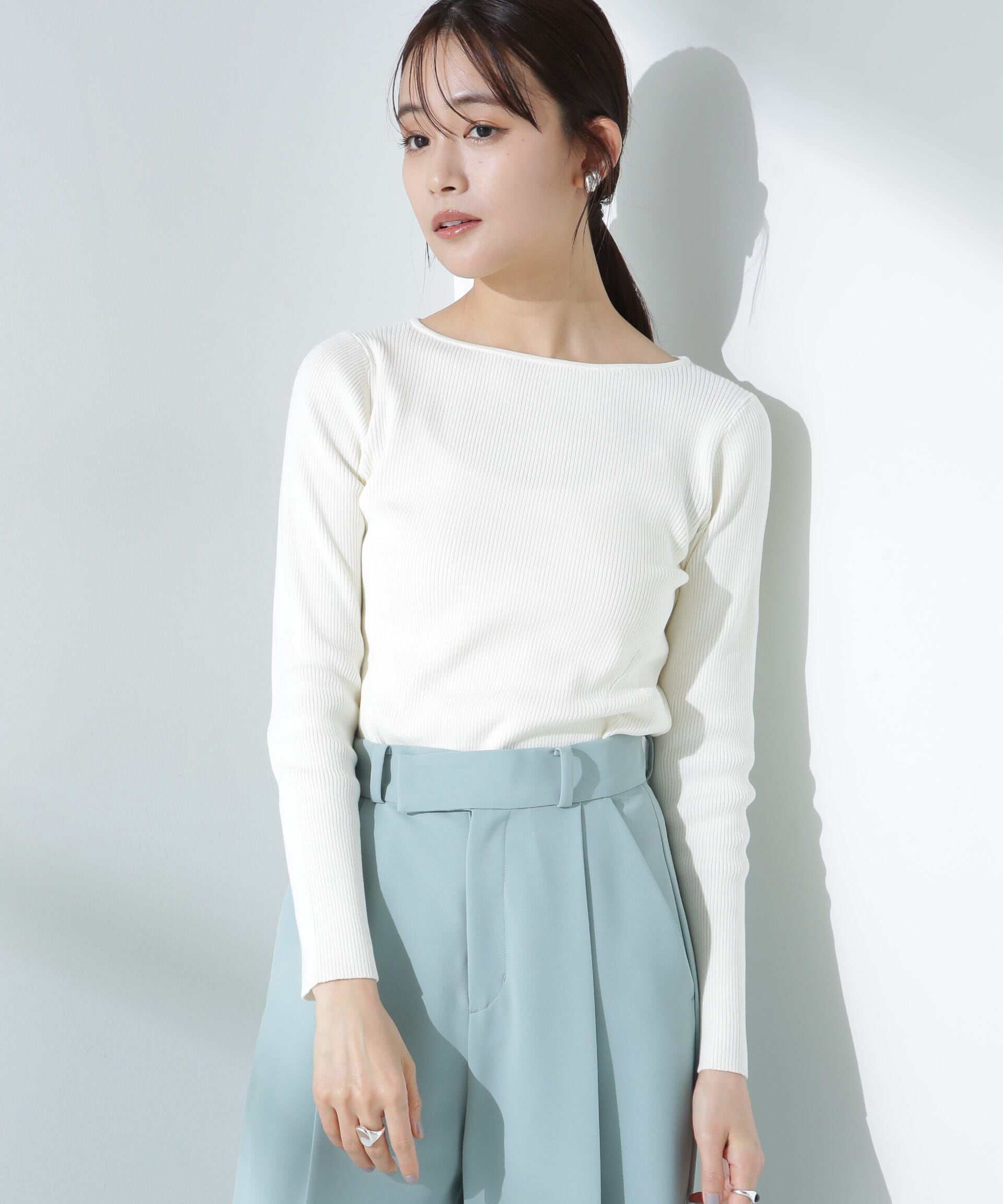 nano･universe「ウォッシャブルハイツイストボートネックリブニット」|ニット・セーター|