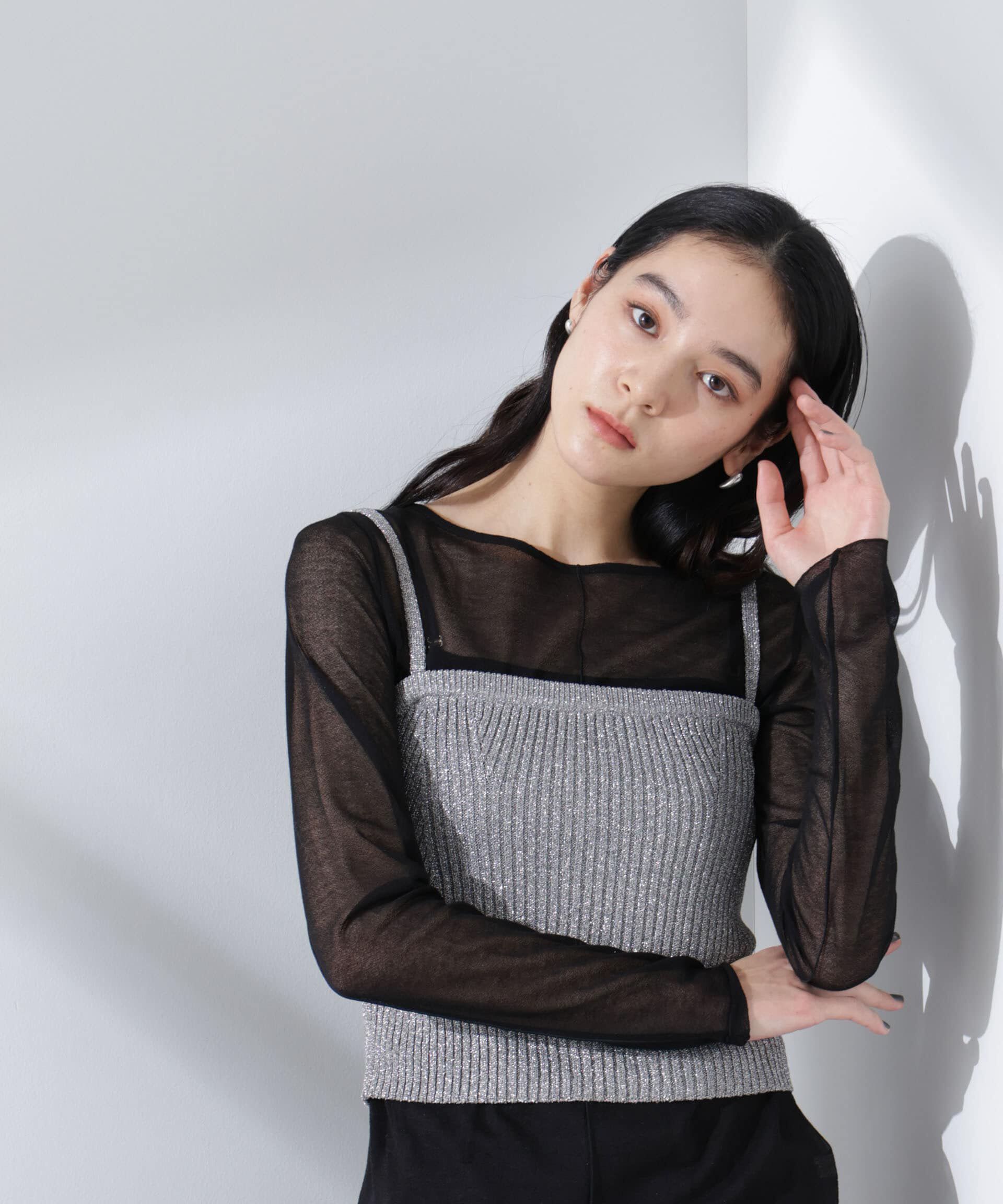 nano･universe「グリッターラメニット2wayビスチェ（セットアップ可）」|ニット・セーター|シルバー