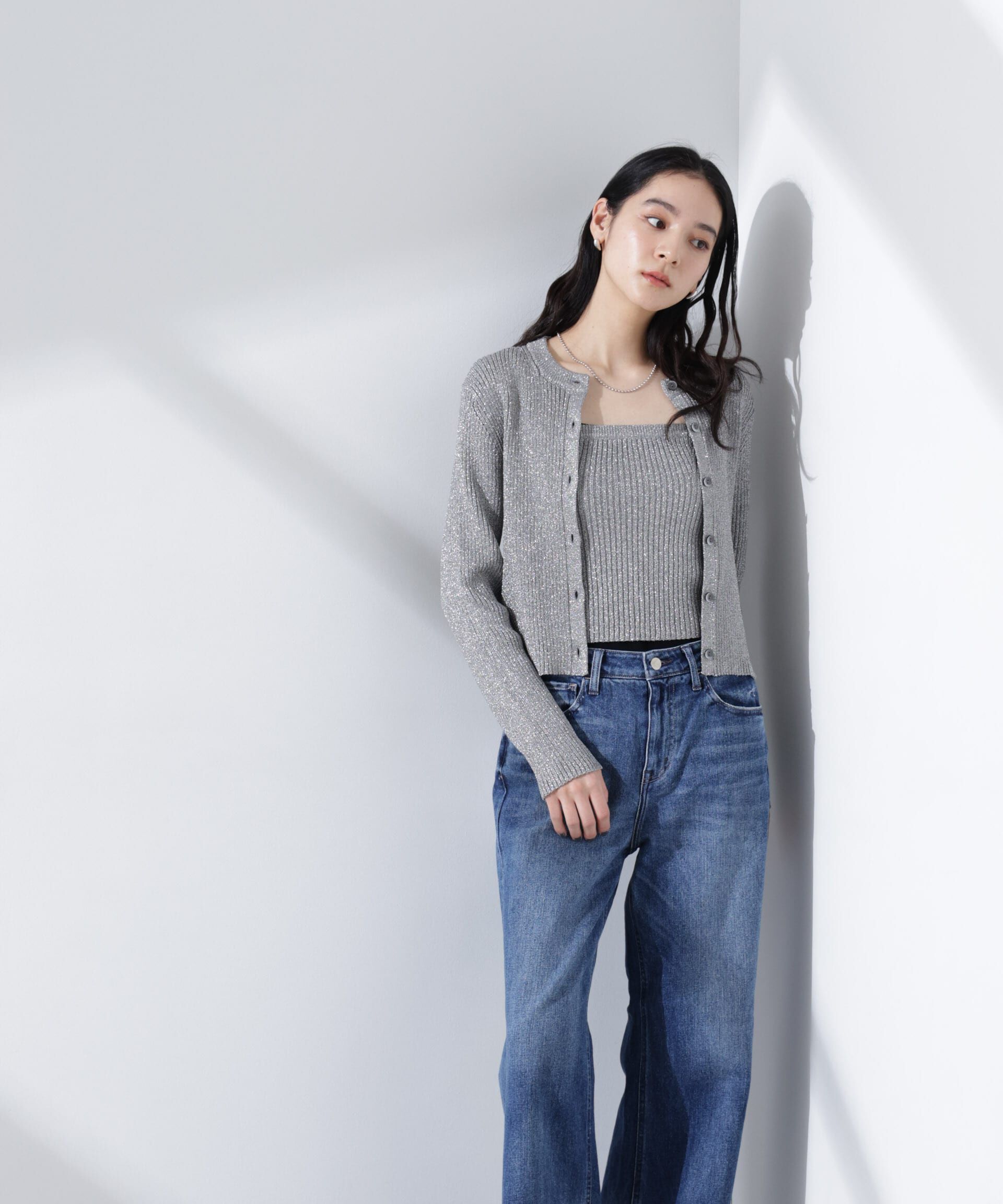 nano･universe「グリッターラメニット2wayビスチェ（セットアップ可）」|ニット・セーター|