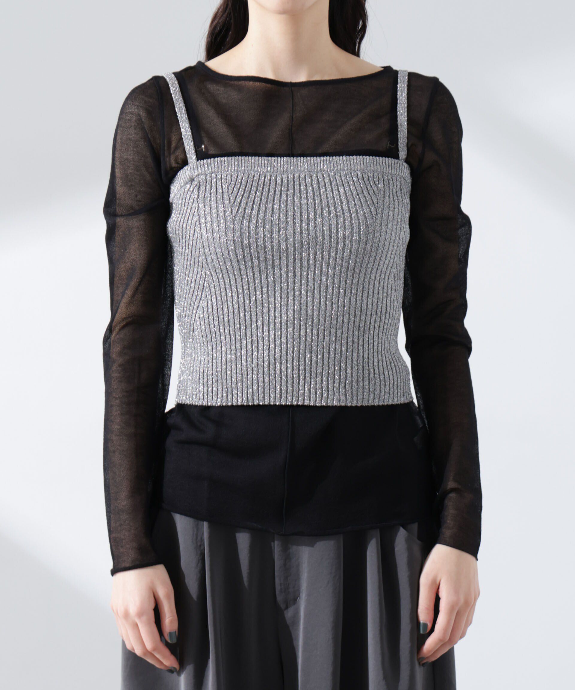 nano･universe「グリッターラメニット2wayビスチェ（セットアップ可）」|ニット・セーター|