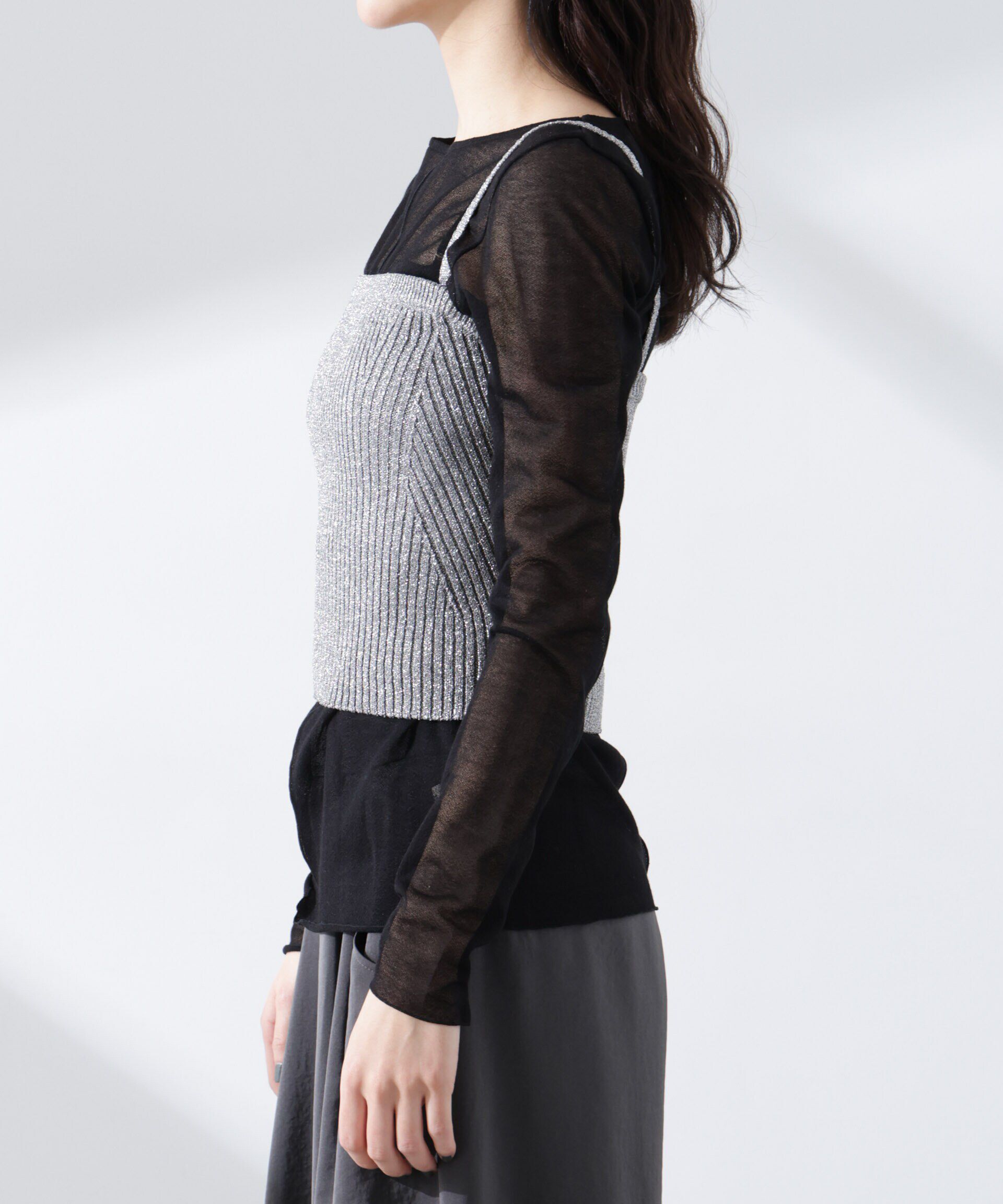 nano･universe「グリッターラメニット2wayビスチェ（セットアップ可）」|ニット・セーター|