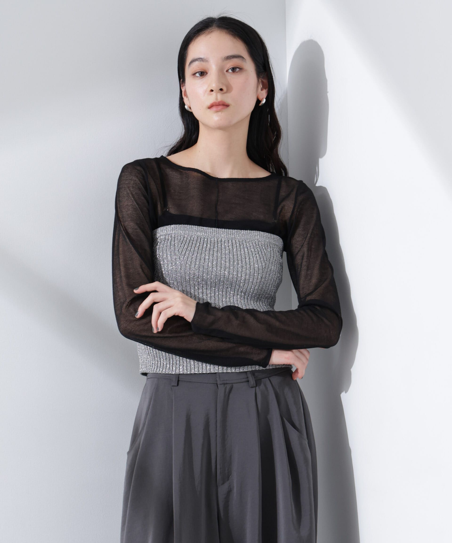 nano･universe「グリッターラメニット2wayビスチェ（セットアップ可）」|ニット・セーター|